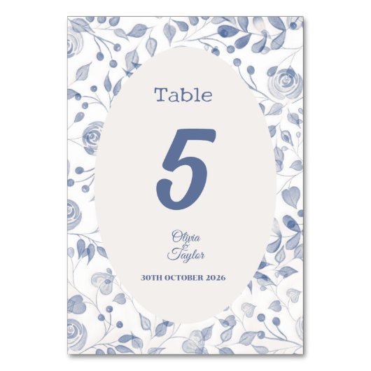 Numéro De Table Dusty Blue Watercolor Floral Wedding (Par défaut)