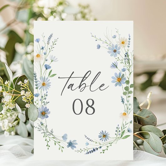 Numéro De Table Dusty Blue Wildflower Floral Wedding