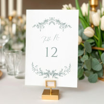 Dusty Green Cottage Wedding Table Number Card Sign
