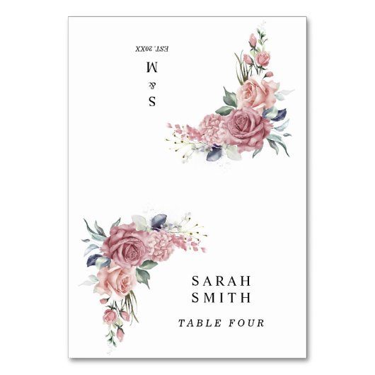 Numéro De Table Dusty Pink Floral Wedding Place Cards (Par défaut)