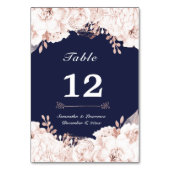 Numéro De Table Dusty Rose blanc Floral Navy Mariage bleu (Dos)