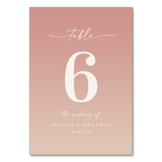Numéro De Table Dusty Rose & Champagne Ombre Mariage monogramme (Dos)