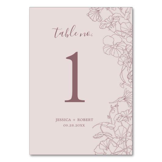 Numéro De Table Dusty Rose Mauve Floral Mariage (Par défaut)