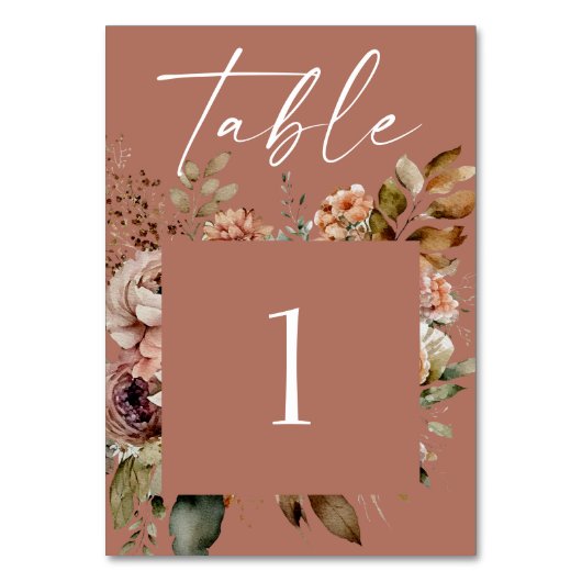 Numéro De Table Dusty Terracotta Boho Mariage de automne | Floral (Par défaut)