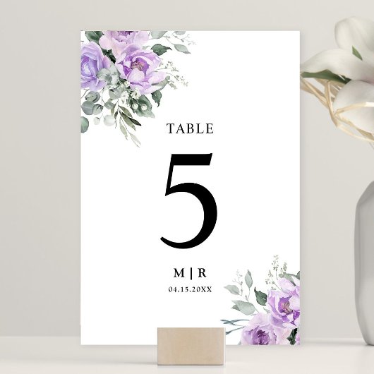 Numéro De Table Dusty violet Rustique Mariage floral