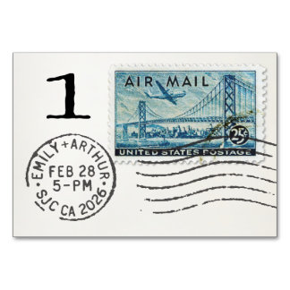 Numéro De Table E&A Wedding Reception Table Card 1 Air Mail Stamp