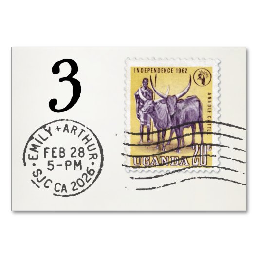 Numéro De Table E&A Wedding Reception Table Card 3 Uganda (Dos)