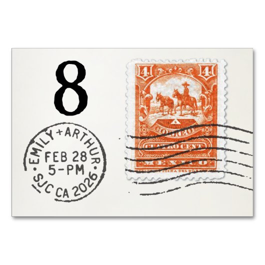 Numéro De Table E&A Wedding Reception Table Card 8 Mexico (Dos)