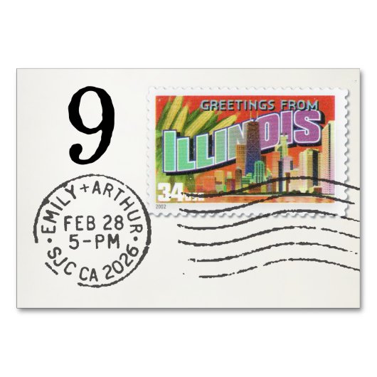 Numéro De Table E&A Wedding Reception Table Card 9 Illinois (Dos)