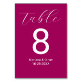 Numéro De Table Écriture Calligraphique Élégante Magenta Mariage (Dos)