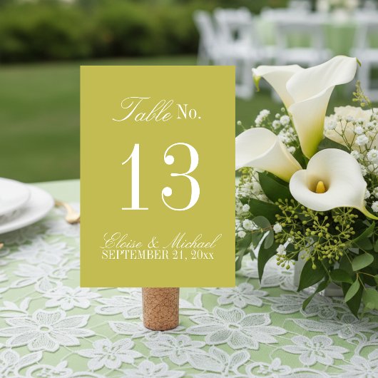 Numéro De Table Écriture Chartreuse Moderne Mariage Formel