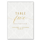 Numéro De Table Écriture Élégante Broderie Blanche Or 5 Cinq Maria (Dos)