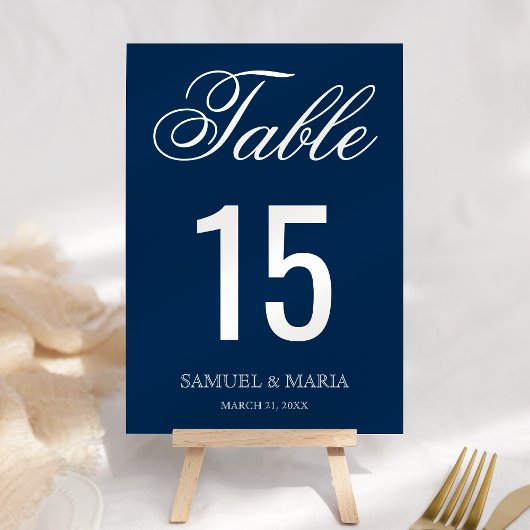 Numéro De Table Écriture Élégante Mariage Bleu Marine