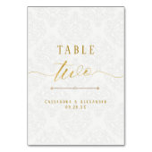 Numéro De Table Écriture Élégante Mariage Or Broderie Deux 2 (Dos)