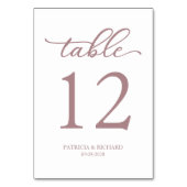 Numéro De Table Écriture Élégante Mariage Rose Gold (Dos)