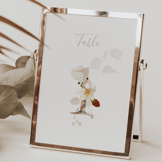 Numéro De Table Écriture manuscrite florale rustique 1 Mariage