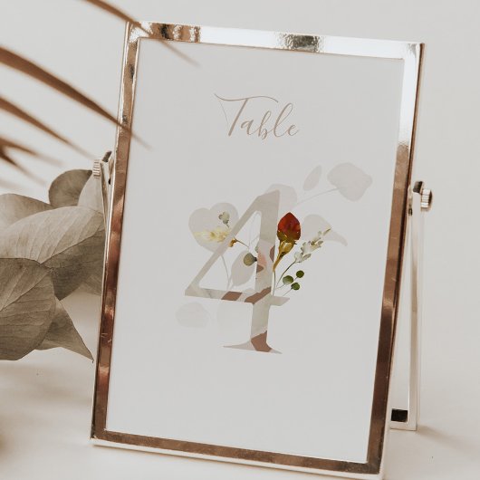 Numéro De Table Écriture manuscrite florale rustique 4 Mariage
