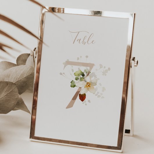 Numéro De Table Écriture manuscrite florale rustique 7 Mariage