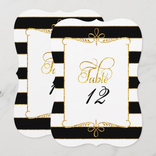 Numéro de table écriture noir et blanc or pailleté (Devant / Derrière)