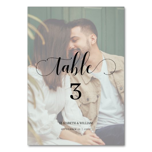 Numéro De Table Elegance Calligraphy Script Faded Photo Mariage (Dos)