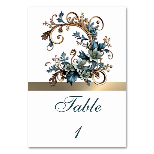 Numéro De Table Élégance florale dorée (Dos)