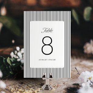Numéro De Table Élégance rayée noir et blanc Mariage classe