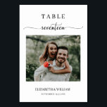 Numéro De Table Elegance Script Photo Mariage Table No Seventeen<br><div class="desc">Design moderne et élégant imprimé Élégance Script Mariage photo moderne Numéro de table Dix-sept Table Carte de tente qui peut être customisé avec votre texte et ajouter chaque carte de numéro de table à votre panier, un par un. Cliquez sur le bouton "Customiser" et utilisez notre outil de conception pour...</div>