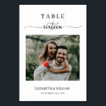 Numéro De Table Elegance Script Photo Mariage Tableau No Seize<br><div class="desc">Design moderne et élégant imprimé Élégance Script Mariage photo moderne Numéro de tableau Seize Table Tente Card qui peut être customisé avec votre texte et ajouter chaque carte de numéro de tableau à votre panier, un par un. Cliquez sur le bouton "Customiser" et utilisez notre outil de conception pour modifier...</div>