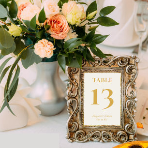 Numéro De Table Élégance simple Personnalisée Hors Bord Or Blanc