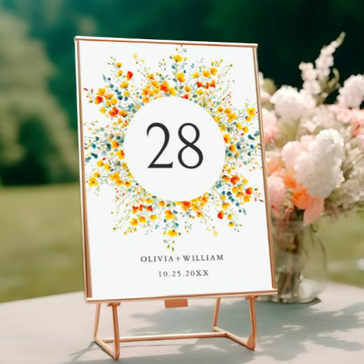 Numéro De Table Elégant Aquarelle Fleurs sauvages Mariage