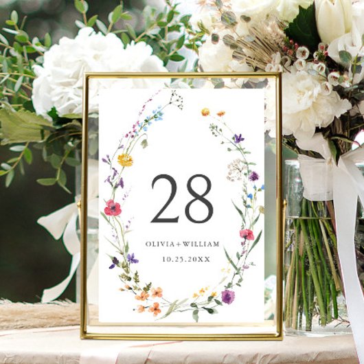 Numéro De Table Elégant Aquarelle Fleurs sauvages Mariage