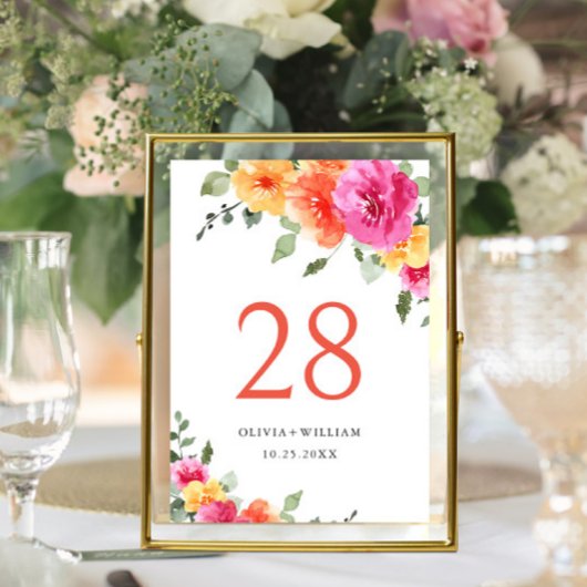 Numéro De Table Elégant Aquarelle rose clair Fleurs Mariage