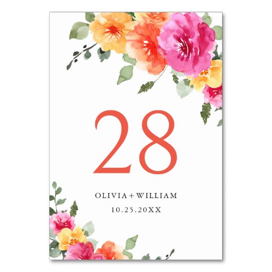 Numéro De Table Elégant Aquarelle rose clair Fleurs Mariage (Dos)