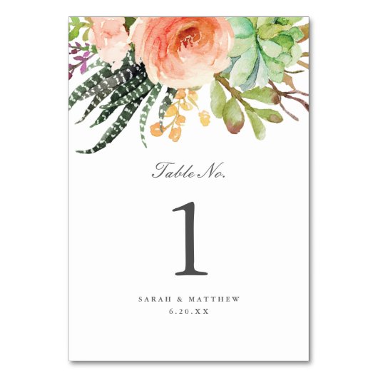 Numéro De Table Elégant aquarelle Succulent | MARIAGE (Par défaut)