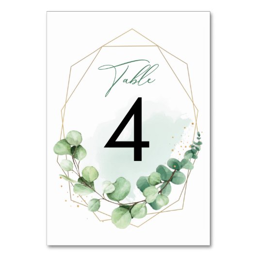 Numéro De Table Elégant Aquarelle Vert Eucalyptus Mariage (Par défaut)