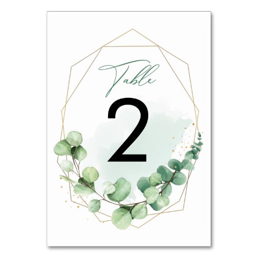 Numéro De Table Elégant Aquarelle Vert Eucalyptus Mariage (Par défaut)