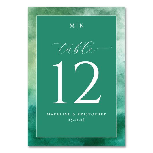 Numéro de table élégant aquarelle verte (Par défaut)