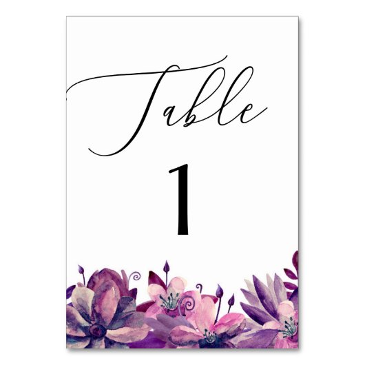 Numéro De Table Elégant aquarelle violet script floral mariage (Dos)