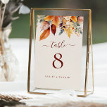 Numéro De Table Élégant automne Feuilles Mariage automne<br><div class="desc">Feuilles d'automne élégant Mariage d'automne Numéro de table comporte un beau bouquet de feuilles d'automne en rouille,  jaune,  or,  moutarde,  brun et violet.</div>