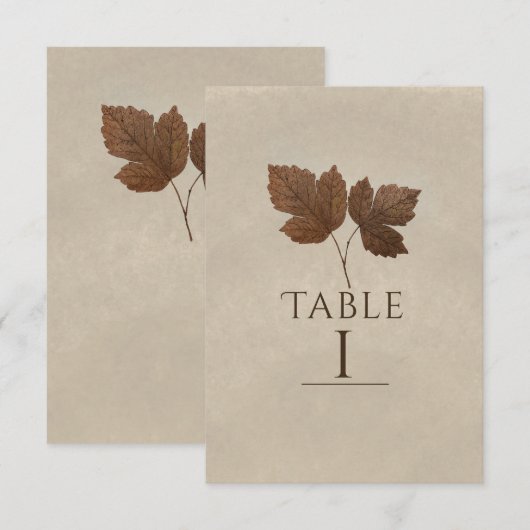 Numéro de table élégant avec feuilles d'automne mi (Devant / Derrière)