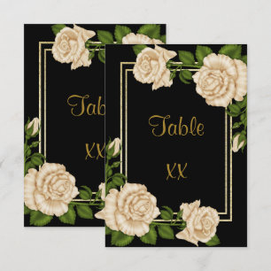 Numéro de table élégant avec roses ivoire et paill