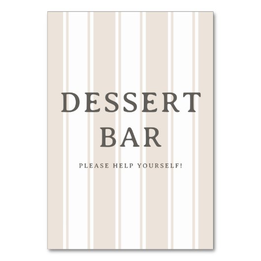 Numéro De Table Elegant Beige Striped Dessert Bar Sign (Par défaut)