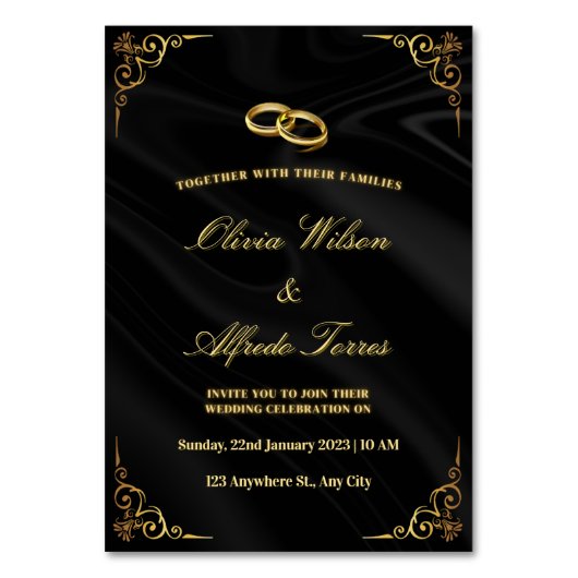 Numéro De Table Elegant Black and Gold Wedding Invitation (Par défaut)