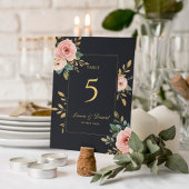 Numéro De Table Elegant Black & Gold Roses Wedding Table Number