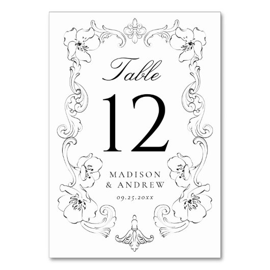 Numéro De Table Elegant Black Ornate Floral Frame Wedding (Par défaut)