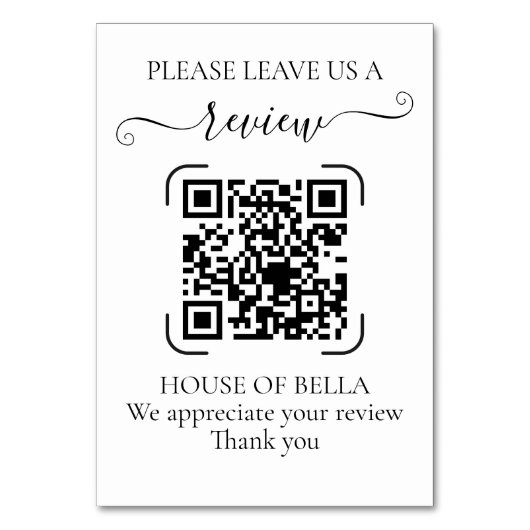 Numéro De Table Elegant Black Script QR Code Business Review (Par défaut)