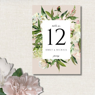 Numéro De Table Elégant Blanc Bleu Peony Garden Mariage