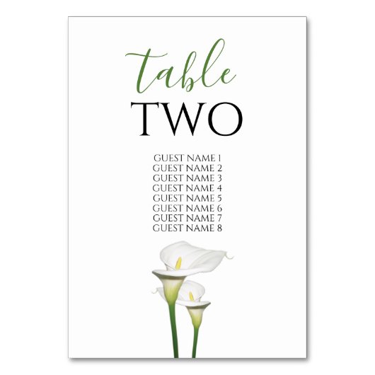 Numéro De Table Elégant Blanc Calla Lilies Mariage Nom d'hôte (Dos)