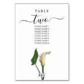 Numéro De Table Elégant blanc Calla Lily Vert Mariage botanique (Dos)