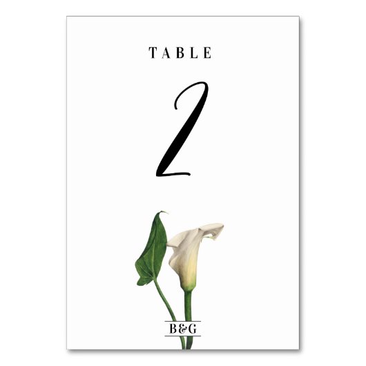 Numéro De Table Elégant blanc Calla Lily Vert Mariage botanique (Dos)